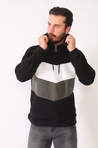 Sweat à capuche - Blanc, gris et noir