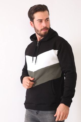 Sweat à capuche - Blanc, gris et noir