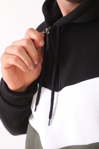 Sweat à capuche - Blanc, gris et noir