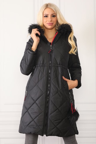 Doudoune longue - Gris, noir et rouge