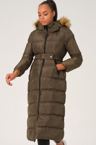 Doudoune longue à capuche - Vert et beige