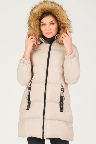 Doudoune à capuche - Noir, beige et marron