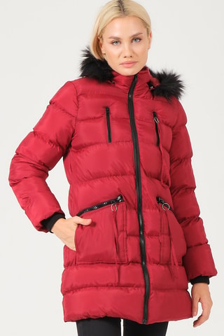 Doudoune à capuche - Noir et rouge