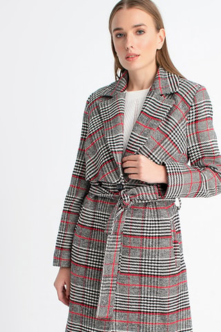 Manteau en laine - Blanc, noir et rouge