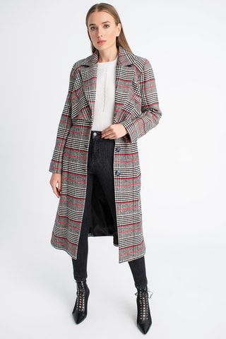 Manteau en laine - Blanc, noir et rouge