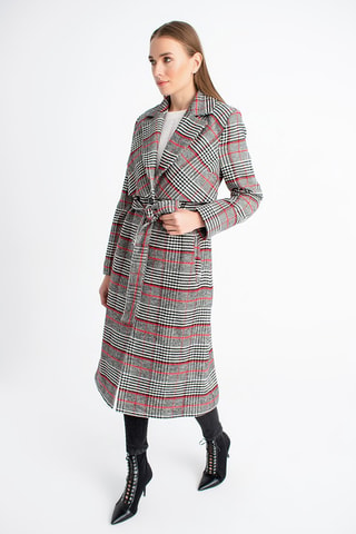 Manteau en laine - Blanc, noir et rouge
