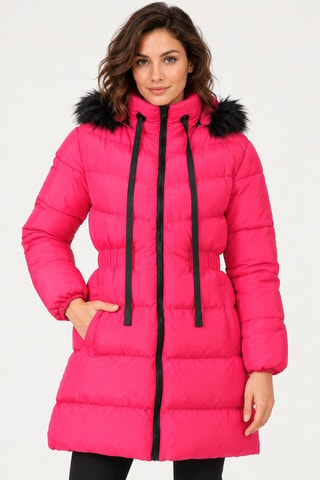 Doudoune longue à capuche - Fuchsia
