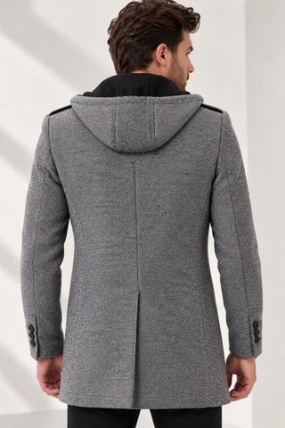 Manteau à capuche en laine - Gris