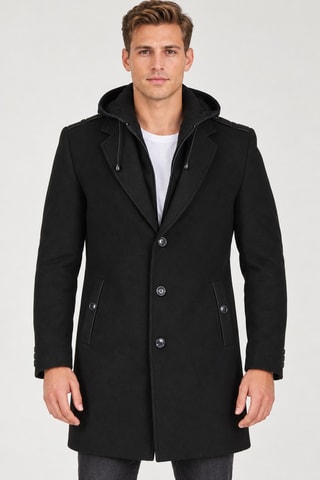 Manteau à capuche en laine - Noir