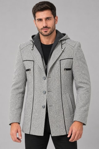 Veste à capuche en laine - Gris clair