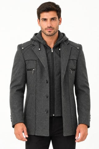Veste à capuche en laine - Gris foncé