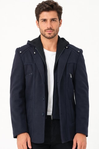 Veste à capuche en laine - Bleu foncé