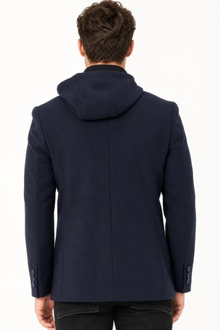 Veste à capuche en laine - Bleu foncé