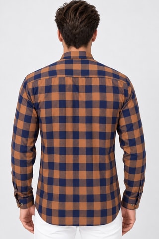 Chemise à carreaux - Bleu foncé et marron