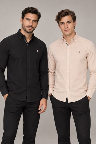 2 chemises regular - Noir et beige