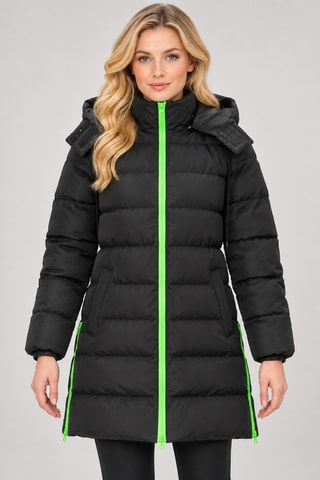 Doudoune longue à capuche - Noir et vert