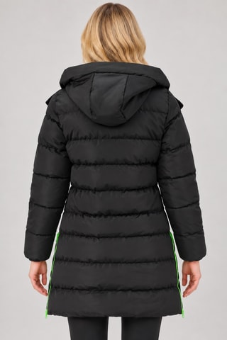 Doudoune longue à capuche - Noir et vert
