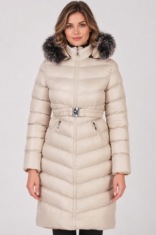 Doudoune longue à capuche - Beige
