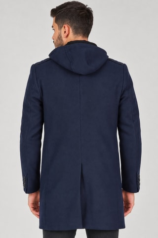 Manteau à capuche en laine - Bleu foncé