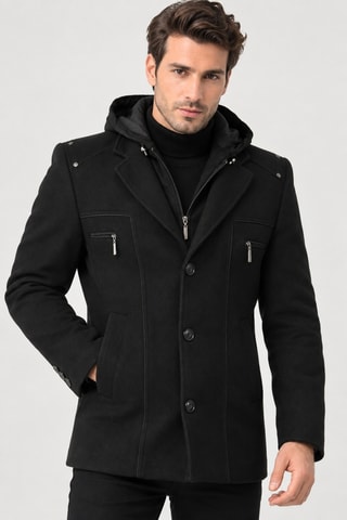 Veste à capuche en laine - Noir