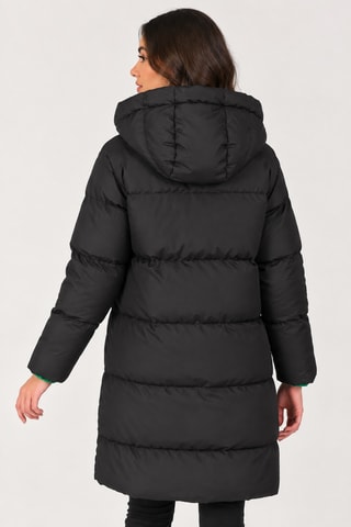 Doudoune longue à capuche - Noir et vert