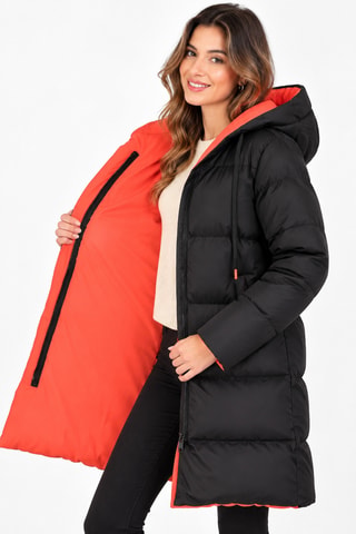 Doudoune longue à capuche - Noir et orange