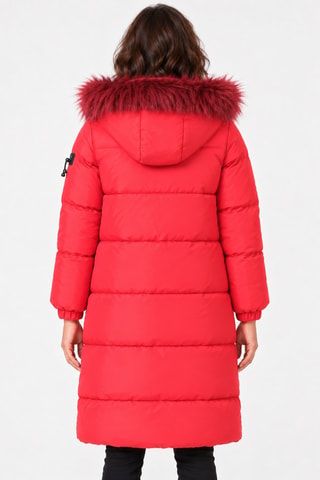 Doudoune longue à capuche - Rouge