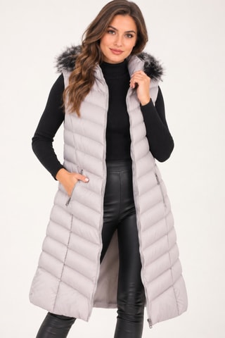 Doudoune longue sans manches à capuche - Gris