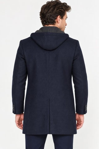 Manteau à capuche en laine - Bleu foncé