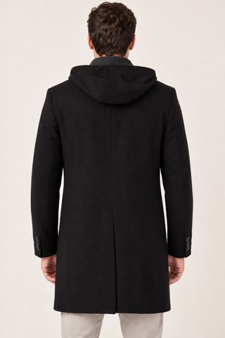 Manteau à capuche en laine - Noir