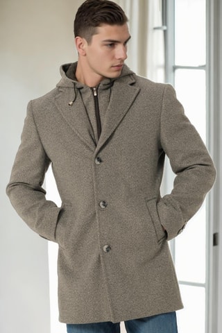 Manteau à capuche en laine - Gris foncé