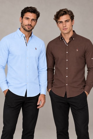 2 chemises regular - Bleu clair et marron foncé
