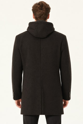 Manteau en laine à capuche - Noir