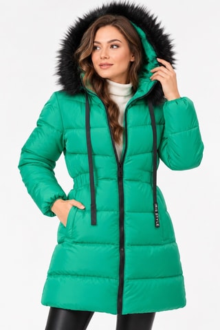 Doudoune longue à capuche - Vert clair