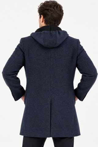 Manteau à capuche en laine - Bleu foncé