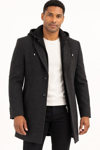 Manteau à capuche en laine - Noir