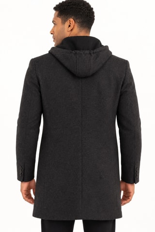 Manteau à capuche en laine - Noir