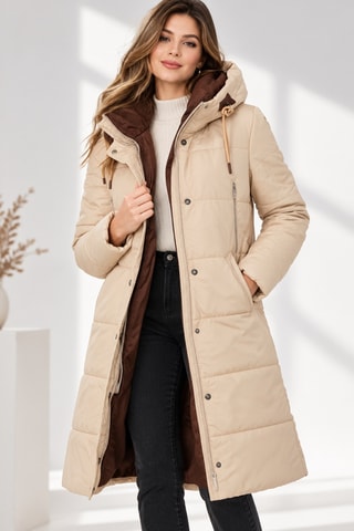 Doudoune longue à capuche - Beige
