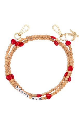 Cordon pour téléphone en bois - Beige - Rouge