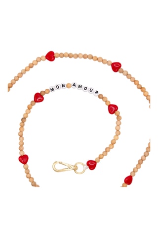 Cordon pour téléphone en bois - Beige - Rouge