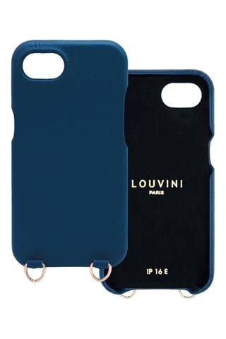 Coque MagSafe en cuir iPhone 16e/17e - Bleu marine