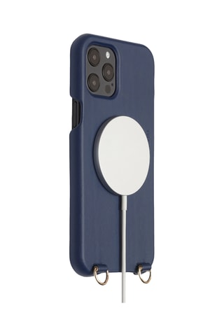 Coque MagSafe en cuir iPhone 16e/17e - Bleu marine