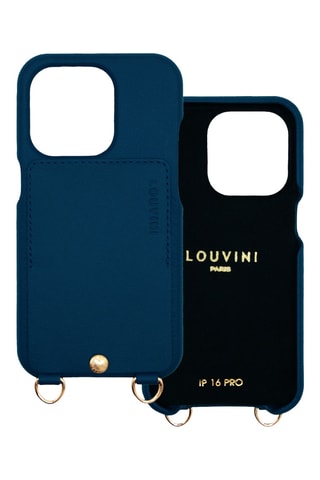 Coque en cuir iPhone 16 Pro - Bleu marine