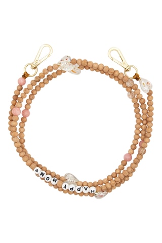 Cordon pour téléphone en perles de bois - Rose et blanc - Rose