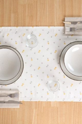Chemin de table en coton biologique Asami - Blanc - 150 x 50 cm