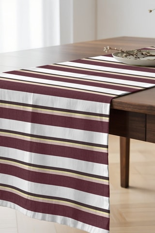 Chemin de table en coton biologique - Blanc et bordeaux - 50 x 150 cm