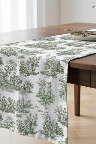 Chemin de table en coton biologique - Blanc et vert - 50 x 150 cm