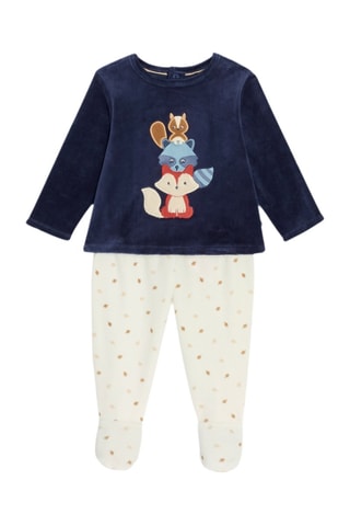 Pijama de terciopelo - Azul marino y crudo - Obaïbi
