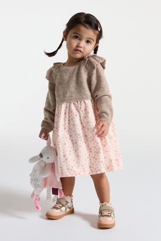 Vestido combinado - Beige jaspeado y blanco - Obaïbi