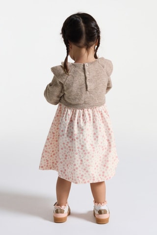 Vestido combinado - Beige jaspeado y blanco - Obaïbi